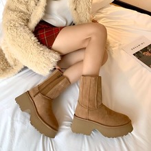 桑坡羊皮毛一体高筒人鱼雪地靴女冬季加绒保暖厚底增高侧拉链棉靴