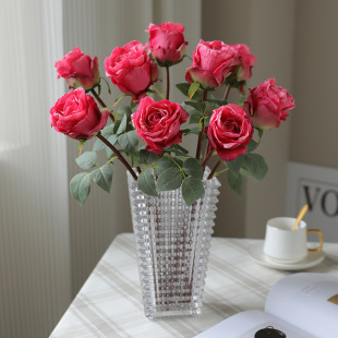 High-Quality Burnt Edge Rose Artificial Flower Bouquet, High-End Living Room Home Furnishings, Flower Arrangement Decoration