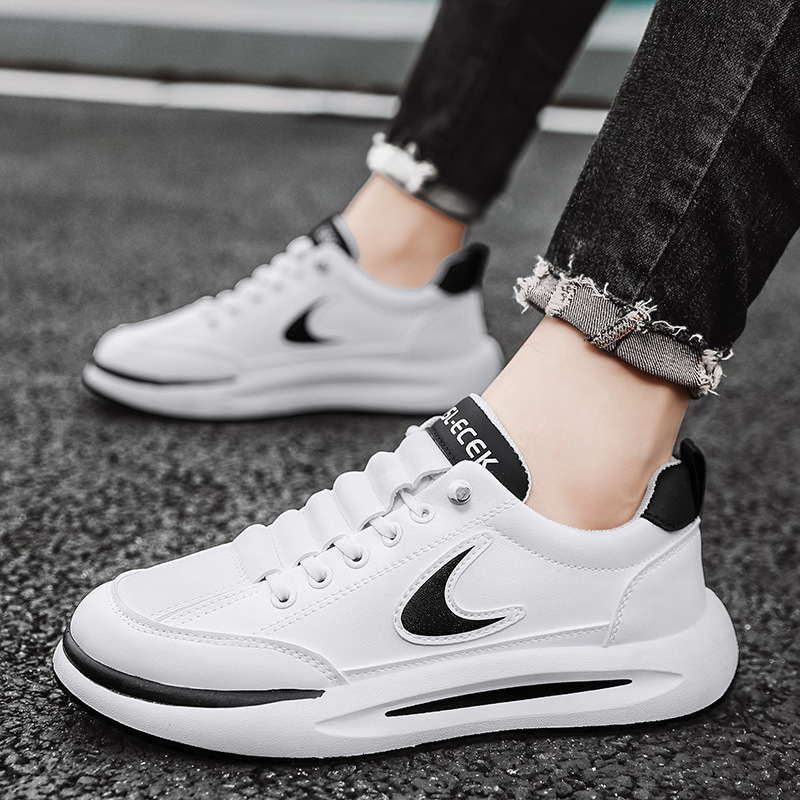 Men's White Leather Trainers Casual Breathable Elevated Shoes_voghion.com