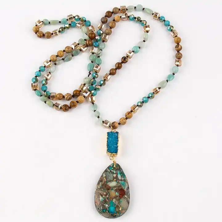75g Weight Semi-precious stone, Natural Stone Pendant Material Sweater Chain Classification Semi-precious stone, Natural Stone Chain Material 1 Piece Quantity Daily Occasion Semi-precious stone, natural stone Material Water Droplets Pattern Unisex Gender Beaded Design Bohemian Style Bohemian Water Droplets Semi-precious Stone Natural Stone Sweater Chain In Bulk Natural Stone Necklace 1
