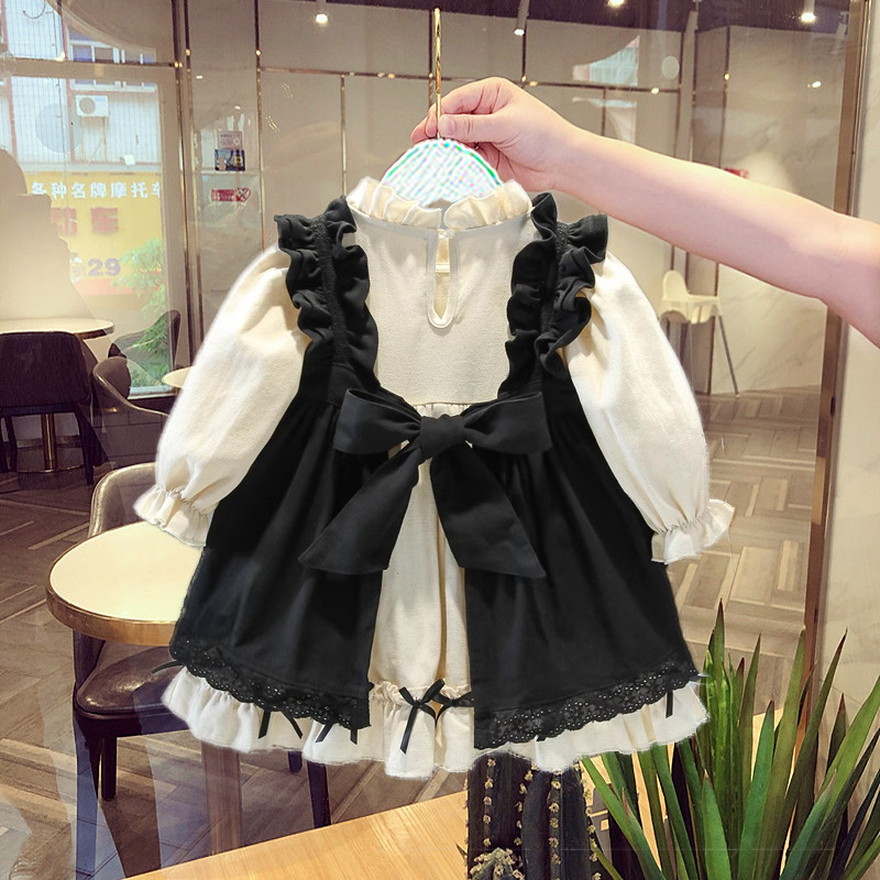 Abito da ragazza con colletto per bambola in edizione coreana, stagione primaverile e autunnale, nuova principessa della foresta a maniche lunghe alla moda per bambini_voghion.com