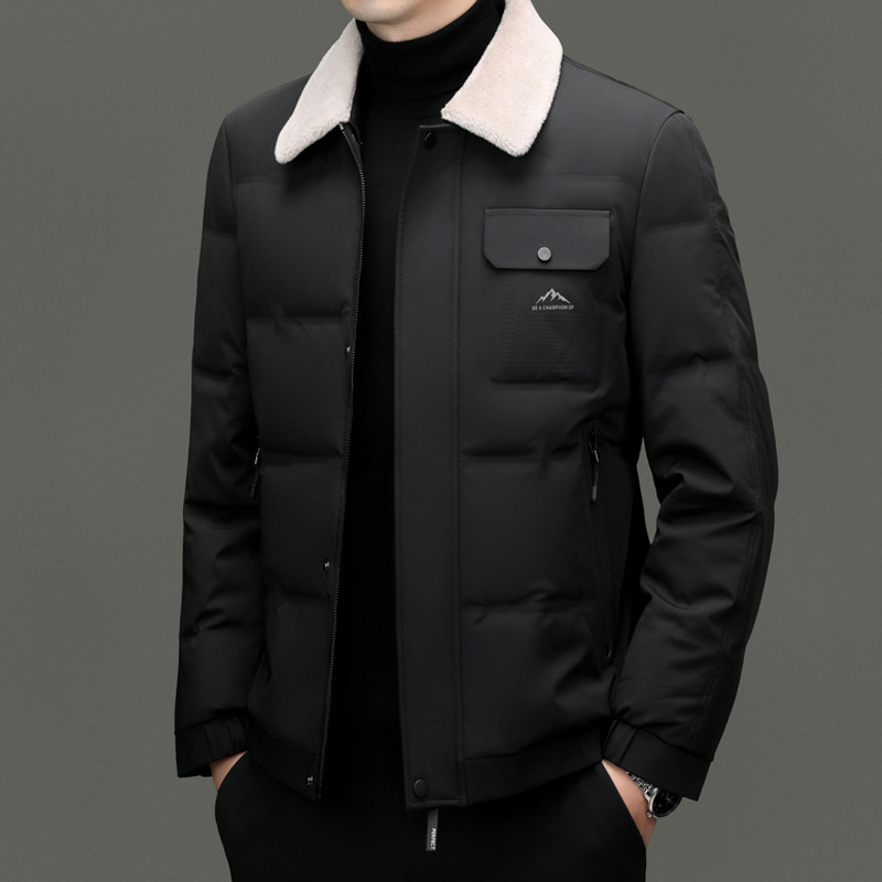 New Men's Winter down Jacket Duck down Warm Casual Lapel Middle-Aged Thickened Jacket Rabbit Fur Collar Warm Coat