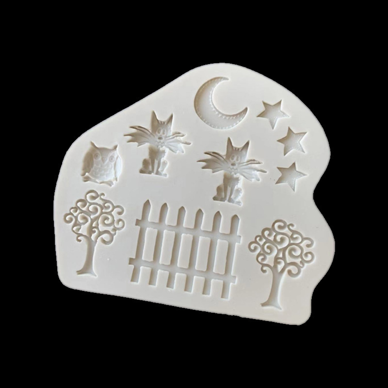 Estrella Luna cerca del búho pequeño árbol forma de silicona molde fondant cake decoración creativa herramienta para hornear