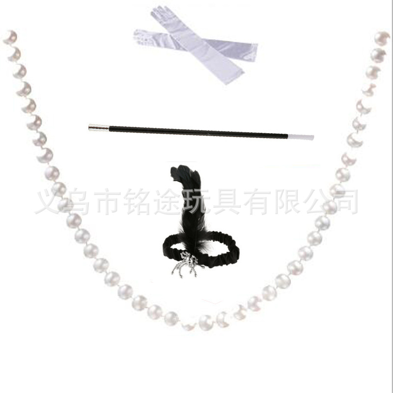 Vintage 1920s FLAPPER niña ropa diadema lana raya guantes de plástico falso tabaco varilla Gatsby traje