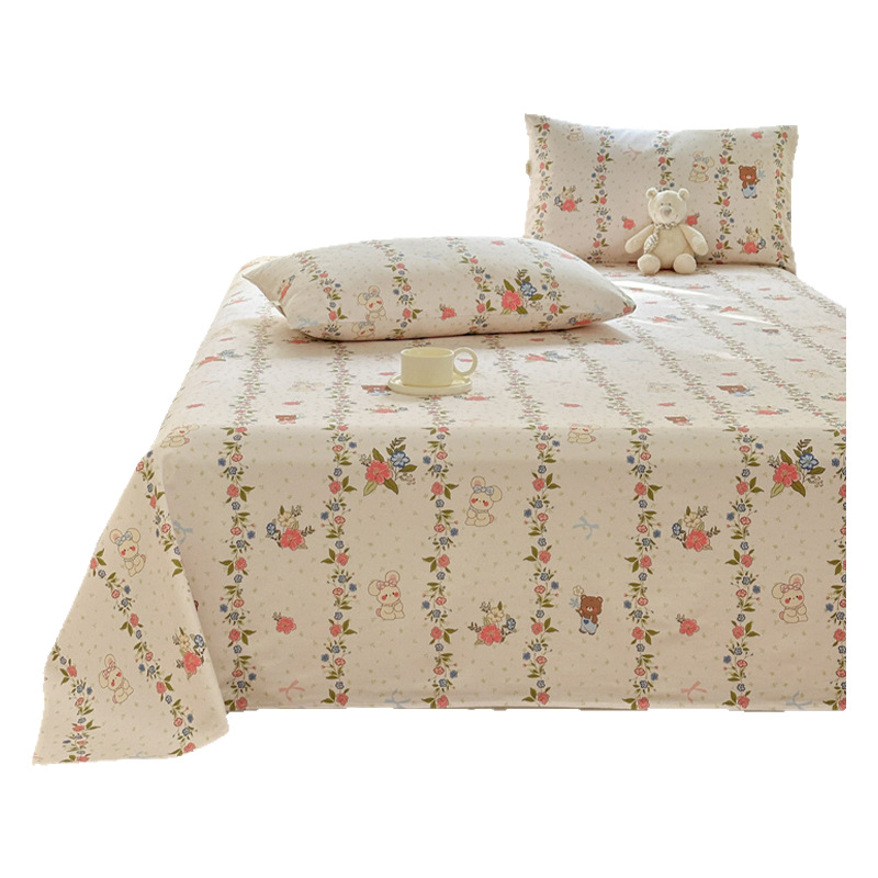 Verano pequeña y clara sábana de tela gruesa vieja de algodón de una sola pieza 100 funda de almohada de edredón impresa de algodón