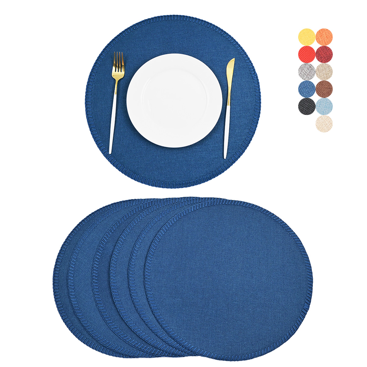 Nuevo cojín de lino redondo de poliéster de color sólido cojín de tela de doble capa lavable anti-deslizante aislamiento de tazas cojín de mesa