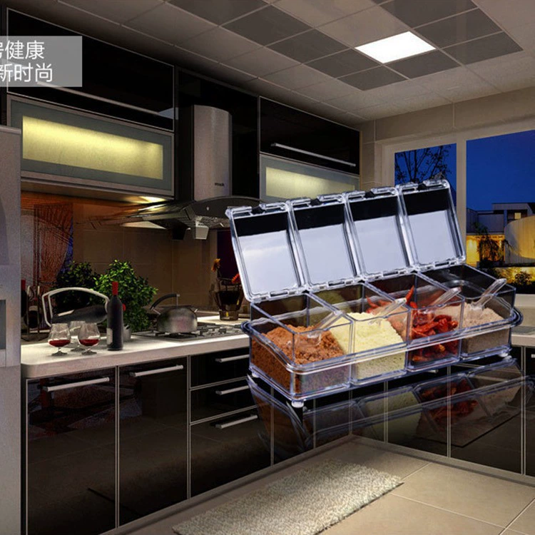 Кухонные принадлежности Прозрачная акрилная коробка для приправ с четырьмя сетками