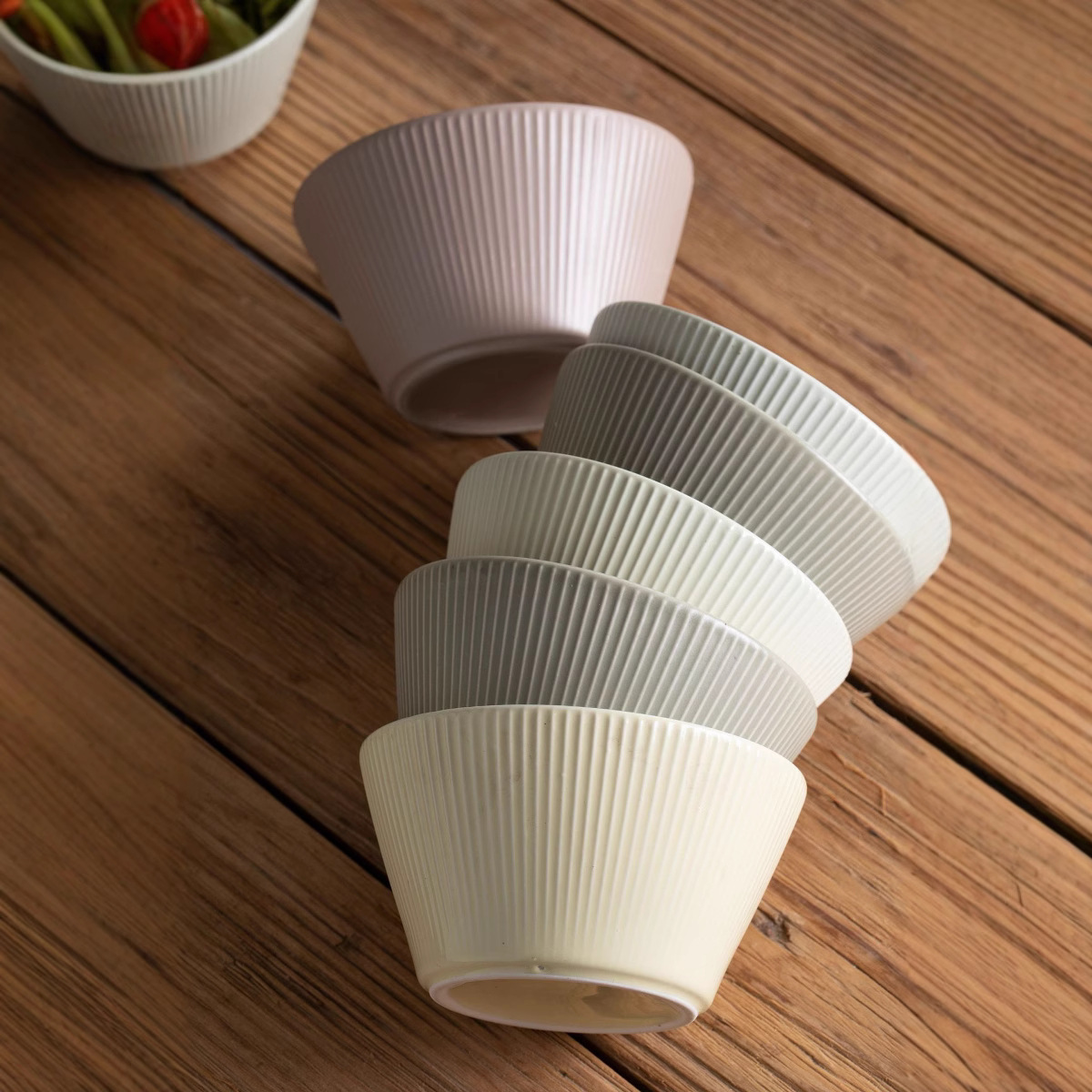 Retro estereoscópico vertical relieve de 5 pulgadas conjunto de tazón de cerámica tazón de arroz imperfecto