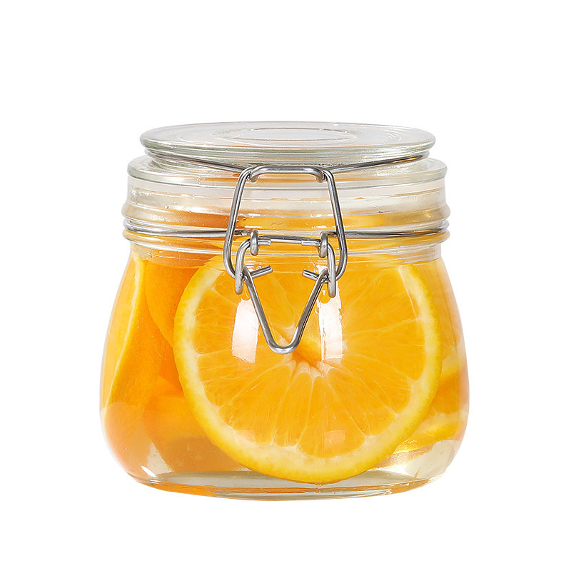 Botella de vidrio de acero inoxidable transparente, botella de almacenamiento de cocina, botella de miel, recipiente de almacenamiento de vidrio, botella de alimentos, fácil de sujetar