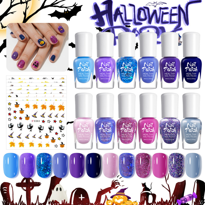 Cross-Border Children's Water-Based Peelable No-Bake No-Blackening Quick-Drying Halloween Manicure Nail Polish Girls' Nail Accessories Batch Cross-Border Children's Water-Based Peelable No-Bake No-Blackening Quick-Drying Halloween Manicure Nail Polish Girls' Nail Accessories Batch
