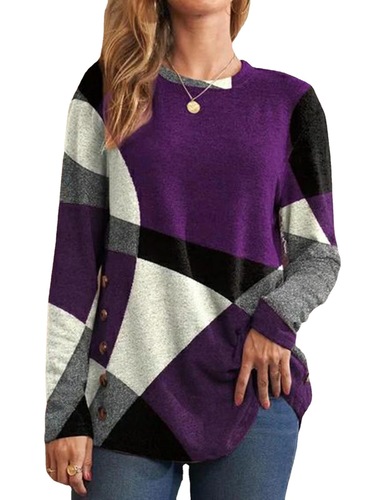  European and American Autumn/Winter Amazon Independent Station New Women's Clothing French Cashmere Contrast Color Print Long Sleeve T-Shirt Top