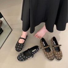 水钻圆头浅口单鞋女春夏新款韩版法式气质芭蕾晚晚鞋平底玛丽珍鞋