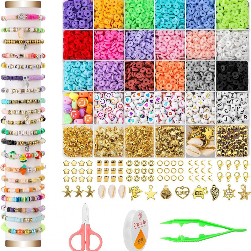 6000 Clay Beads Bracelet Making Kit Beaded Bracelet Set Letter Beads Smiley Face Beads Jewelry Set