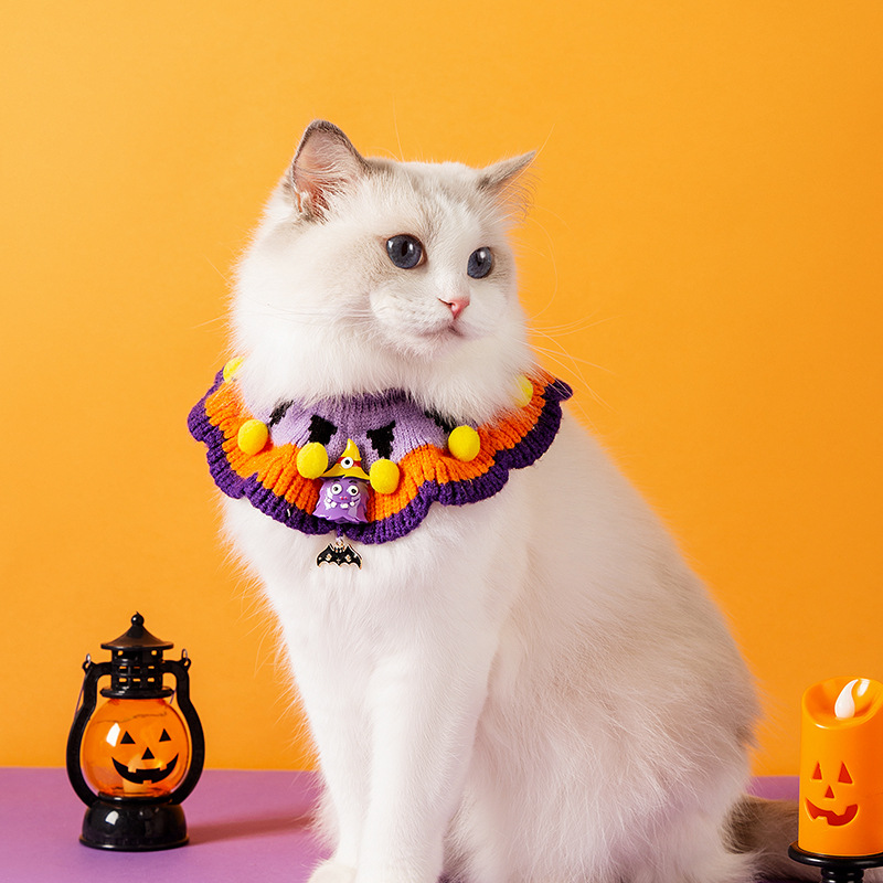 Extraña calabaza Halloween collar de punto gatos perros vacaciones suave ajustable mascota gatos collar