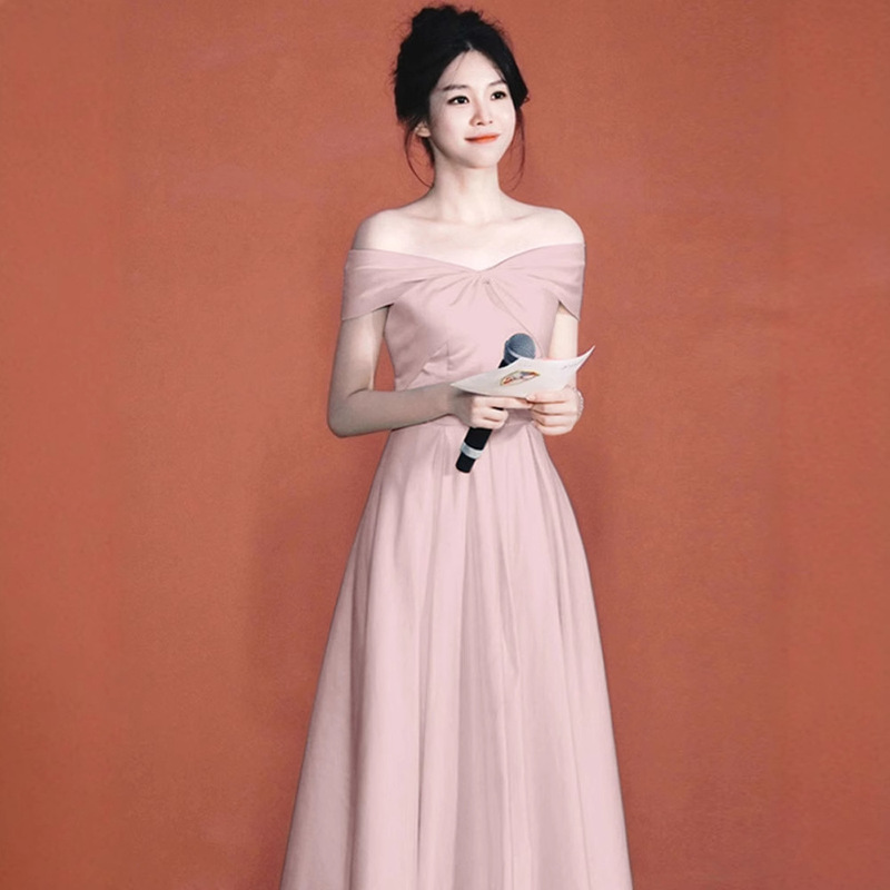 One-Shoulder Engagement Toast Dress, Bridal Dress, Light Luxury Niche Host Performance Homecoming Casual Dress One-Shoulder Engagement Toast Dress, Bridal Dress, Light Luxury Niche Host Performance Homecoming Casual Dress