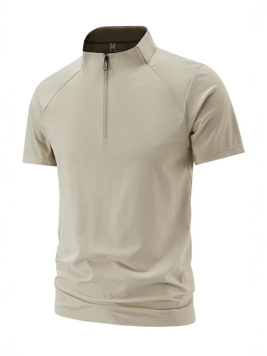 Elastic quick dry T-shirt with zipper for gym for leisure