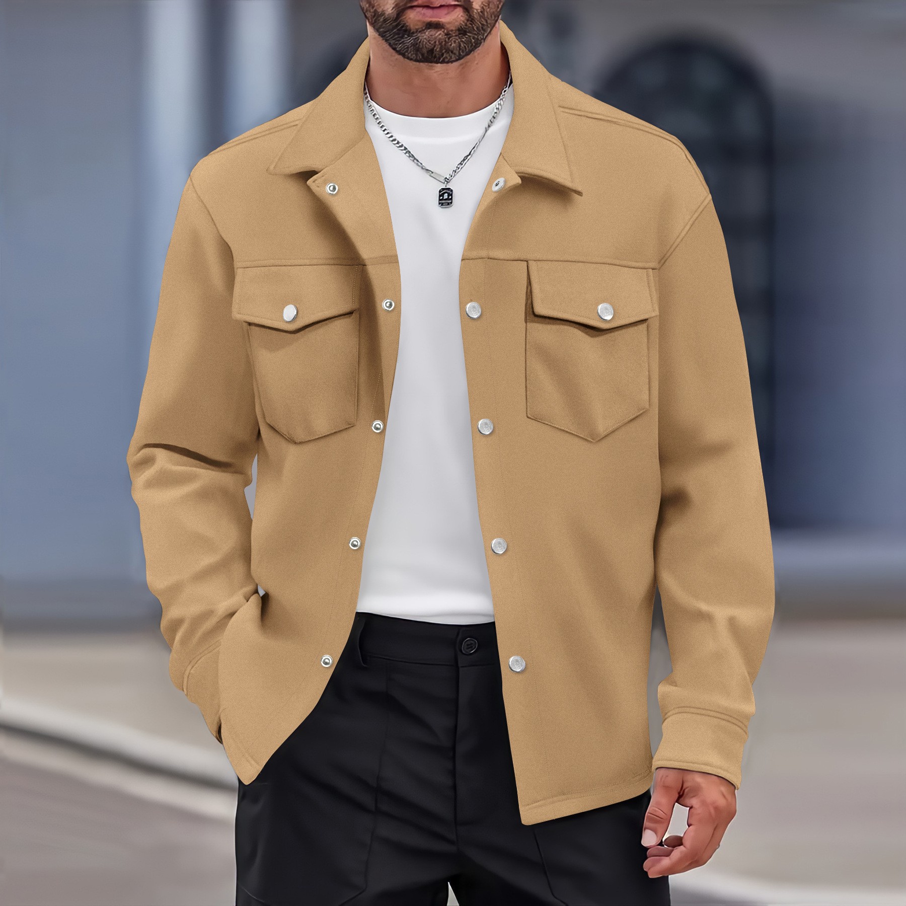 Denim Jacket For Men Lapel Single-breasted Solid Colour Winter_voghion.com