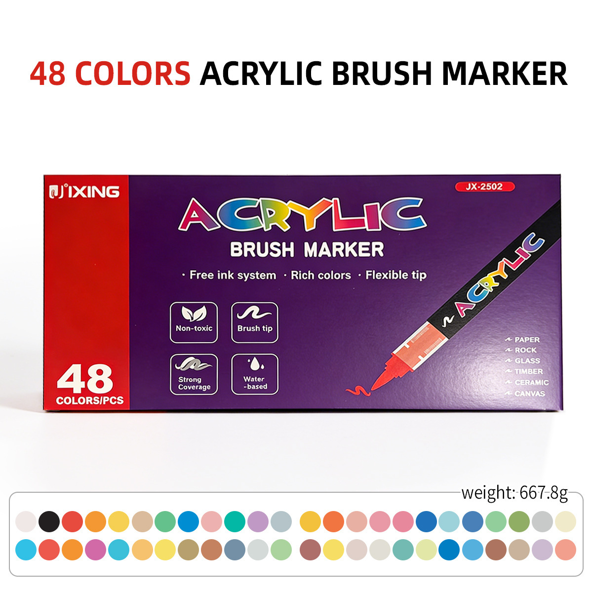 Acrílico líquido directo 48 colores (caja púrpura de cabeza única) en caja de cartón