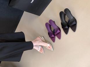 French Sandals Pointed Toe Slippers Fairy Shoes Outer Wear 2025 New Simple High Heel Wedge Sandals for Women