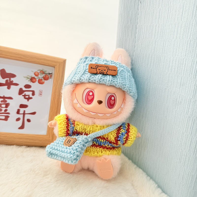 Solo ropa] Llavero de primera y segunda generación Labubu colgante de ropa Rabubu ropa de bebé suéter de punto traje de sombrero