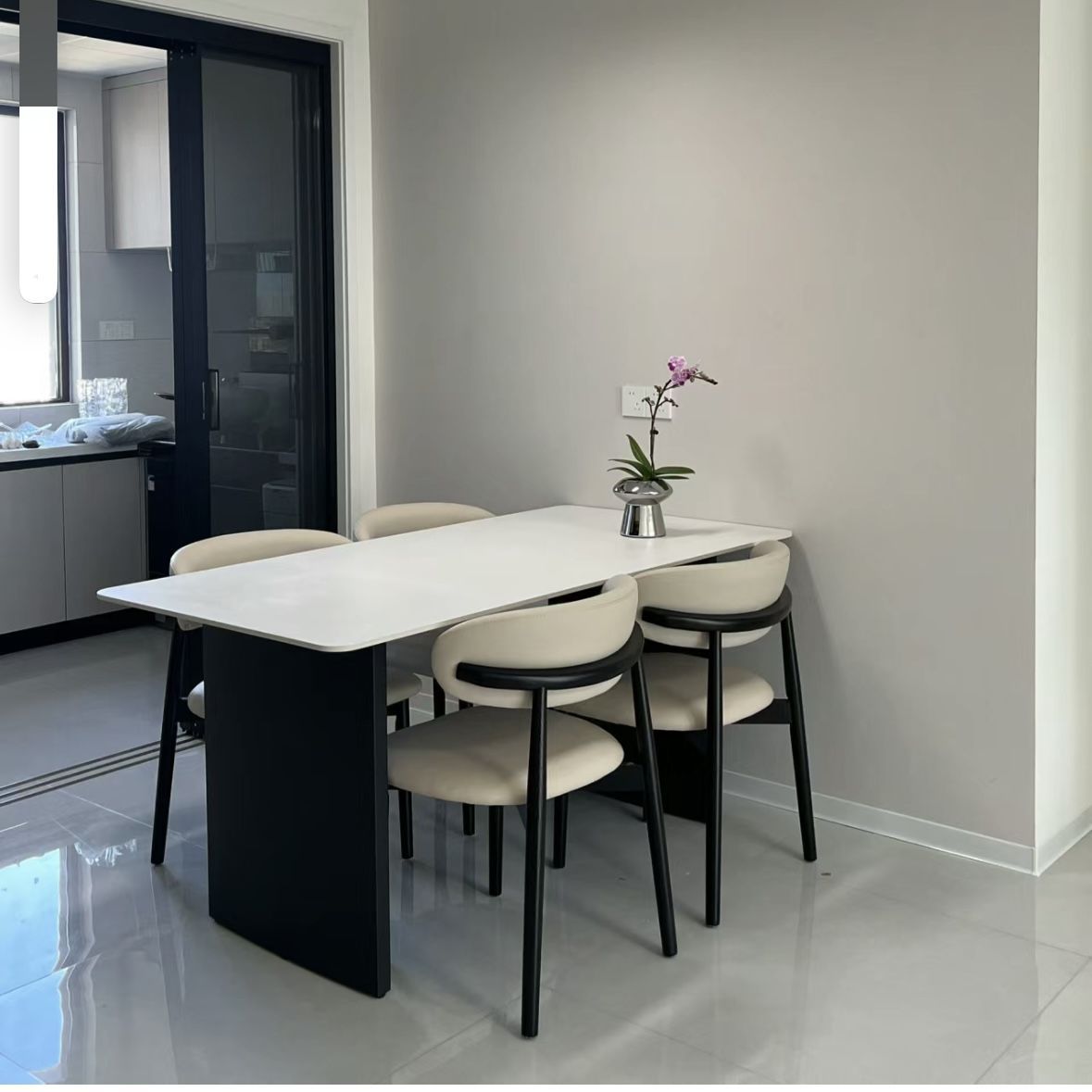 Modern Minimalist Slate Dining Table Black Home Dining Chair Combination High-End Small Apartment Italian Rectangular Dining Table B&B