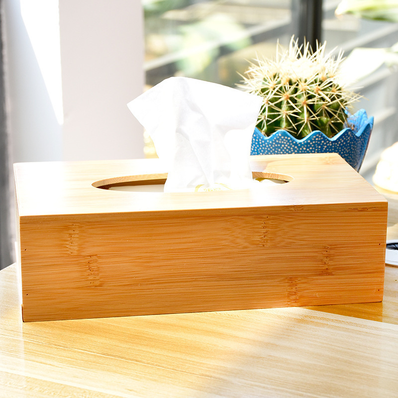 Venta directa de fábrica sala de estar dormitorio simple restaurante Hotel servilleta caja de pañuelos impresa con láser logotipo caja de pañuelos de Bambú