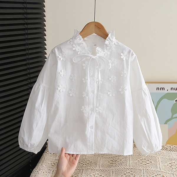 Autumn shirt girls white cotton girls shirt 2026 new style…