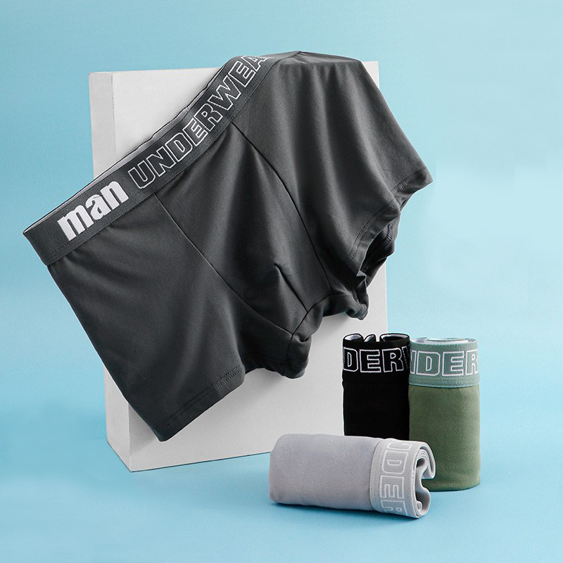 75D Positioning Waist Men's Underwear Men's All-Season Comfortable Breathable Mid-Waist Underwear Men's Boxer Shorts Pure Color