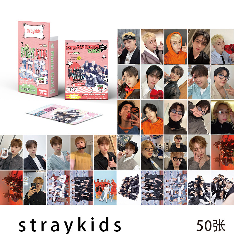 Stray Kid Small Cards, Box of 50, Korean Boy Group Stray Kids Laser Lomo Small Cards Postcards