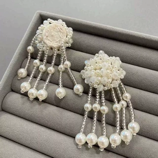 厂家批发手工钉珠布贴仿珍珠流苏水晶花朵半成品服饰配件鞋头装饰