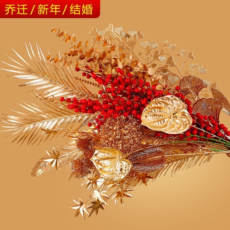 Barril de ginkgo de flores Nochevieja eucalipto Jinfu Arreglo floral Abrazando material de acebo Cubo de bricolaje Fucai Fruta de la fortuna Fruta roja