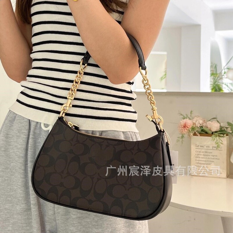 High-End Version of Kuo C's Teri Presbyopic Armpit Bag Crescent Retro Printed Chain Mahjong Bag Crescent Shoulder Bag for Women