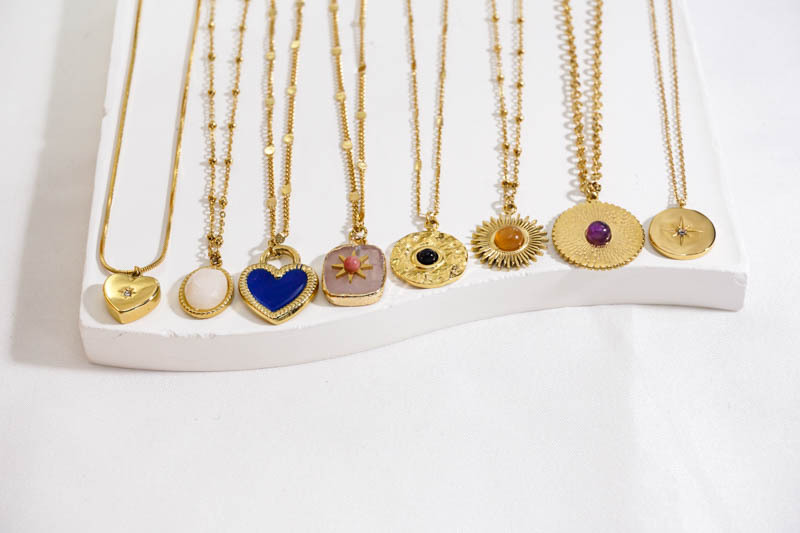 Fashion Heart Shape Titanium Steel Plating Zircon Pendant Necklace 1 Piece