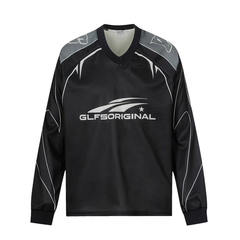 Gt145 American Retro West Coast Unisex Trendy Patchwork Sports Jersey Style Hip-Hop Design Men's Long-Sleeved T-Shirt