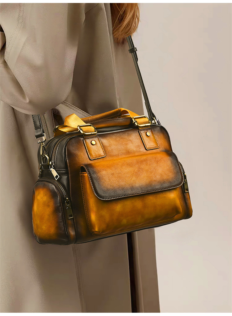 Túi xách tay nữ da bò cổ điển phong cách châu Âu, đa năng xách tay và đeo chéo, kích thước 32×16×22 cm — Đỏ cổ điển chi tiết 12