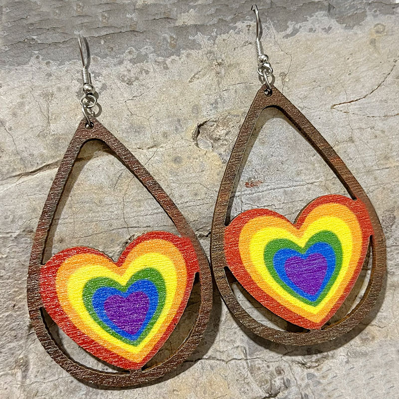 Sports Heart Shape Butterfly Wood Printing Women's Drop Earrings 1 Pair display picture 5