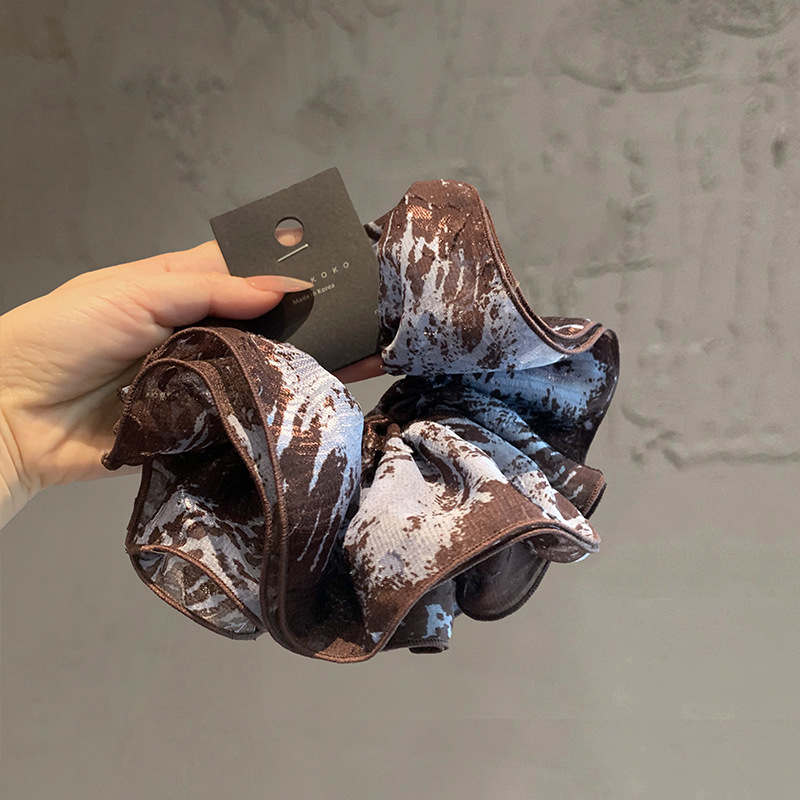 Korean Retro Blue Coffee Color Gradient Scrunchie New High-End Lazy Style Ponytail Hair Tie For Women_voghion.com