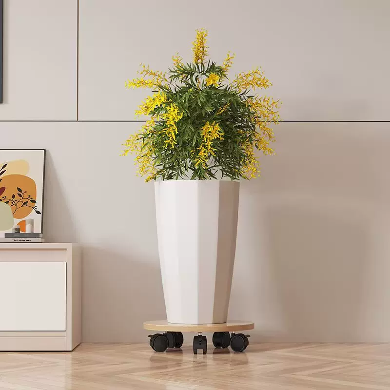 移动花盆托盘底座带轮万向轮滑滚轮轱辘木质风扇圆形花架垫高托盘