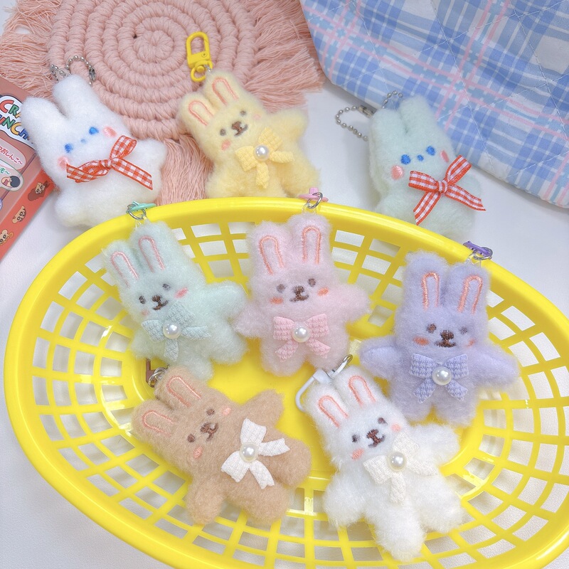 Cute Plush Rabbit Doll Brooch Cartoon Small Animal Doll Keychain Pendant DIY Hair Accessories Hair Clip