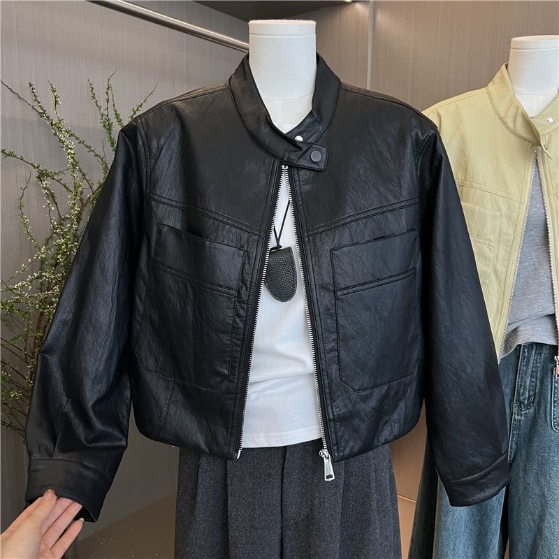 Spring Zipper Casual New Style Jacket Women's Niche Leather Short Pu Design Pure Color Versatile 2025 Western Style