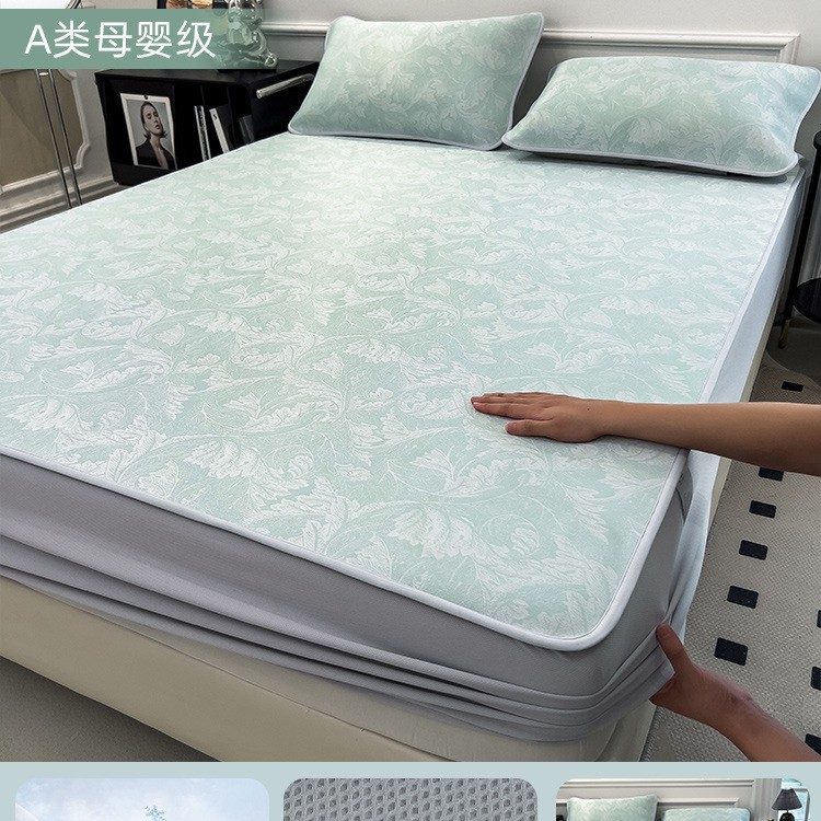 Cómodo sombrero de cama de seda de hielo de clase A pieza única verano 2025 nueva funda de colchón funda protectora estera funda de cama juego de tres piezas