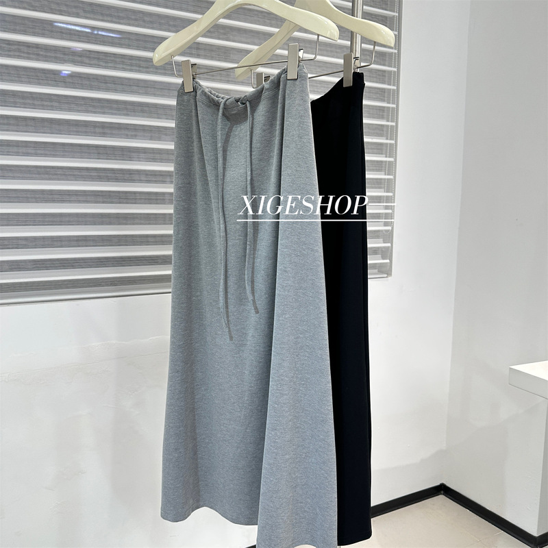 Air Cotton Narrow Waist Drawstring Gray Sweatshirt Skirt for Women with Full Relaxation and Autum Draped Slimming Look A-Line Skirt Long Skirt Air Cotton Narrow Waist Drawstring Gray Sweatshirt Skirt for Women with Full Relaxation and Autum Draped Slimming Look A-Line Skirt Long Skirt