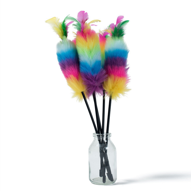 Short rod rainbow color hair 37cm teasing cat stick funny cat…