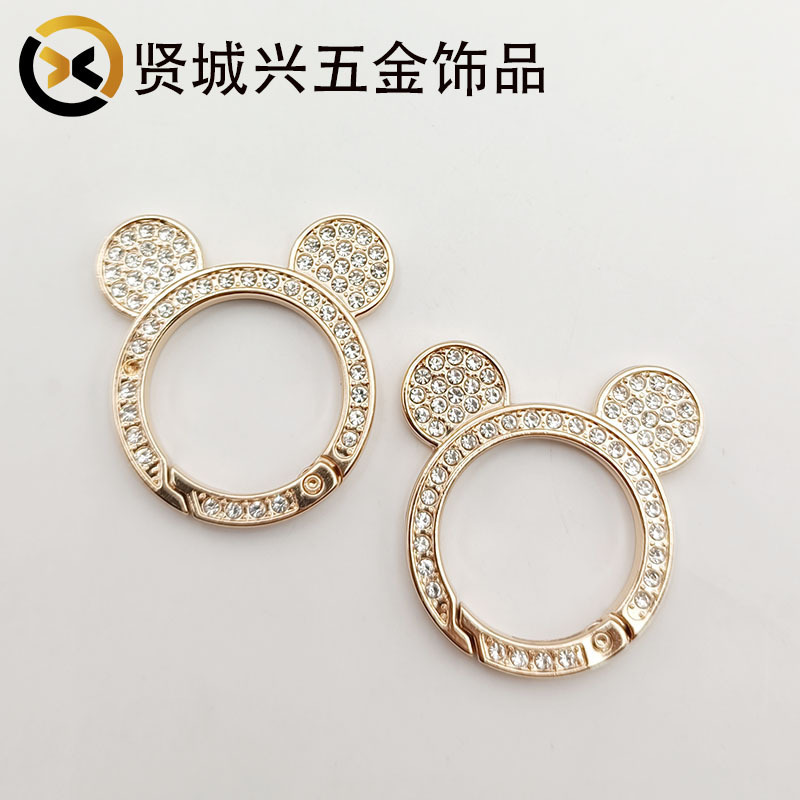 Factory Direct sales Mickey head Diamond Spring ring multifunctional keychain zinc alloy hanging plated polished key ring