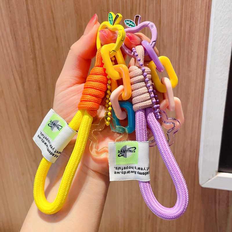 Ins Mobile Phone Lanyard Braided Rope Keychain Cute Sweet Chain Bag Pendant Student Couple School Bag Decoration