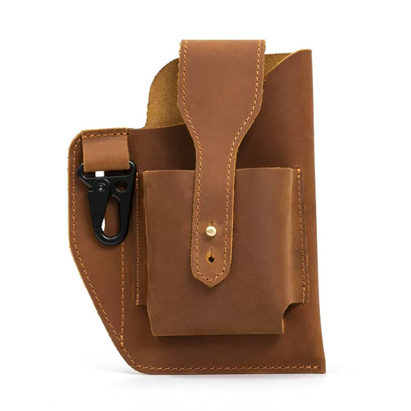0773 Men's Genuine Leather Small Waist Bag, Cigarette Case Bag, Mobile Phone Bag, Vertical Style Hanging Bag, Outdoor Construction Site Men's Waist Bag, New Model for Men