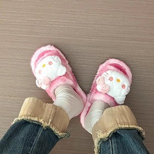 Cartoon Cute Mao Mao Shoes Women's 2024 Autumn and Winter New Outfit High-end Style Small Men with Dress One-word Cotton Slip Trendy