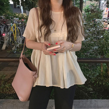 短袖衬衫女夏新款复古港味宽松百搭甜美超仙娃娃衫