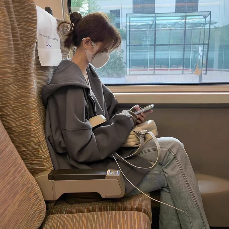 College Student Bm Hooded Sweatshirt for Women, Spring and Autumn, Petite Chic Cardigan, 2026 New Style, Loose Jacket, Spring Outfit Top