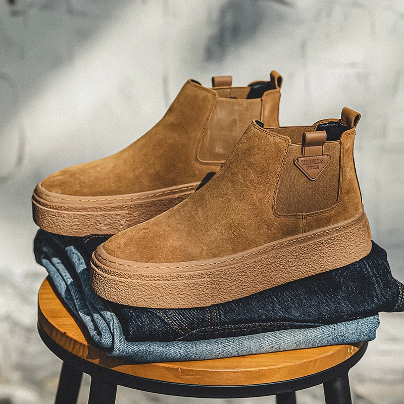Ботильоны Челси, зимние универсальные Ботинки Martin в британском стиле в стиле ретро на флисовой подкладке, мужские замшевые ботинки средней высоты